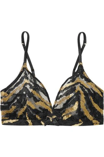 Agent Provocateur Genevieve Tasseled Leavers Lace And Lurex Underwired Triangle Bra In Black