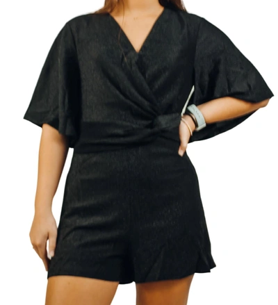 She + Sky Flutter Sleeve Romper In Black/silver