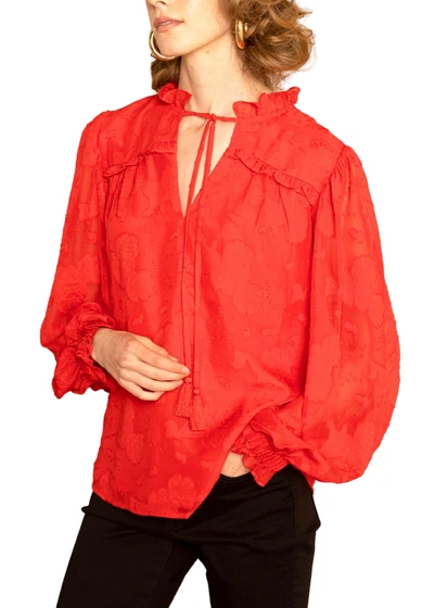 Btfl-life Carola Long Sleeve Jacquard Peasant Top In Fiery Red