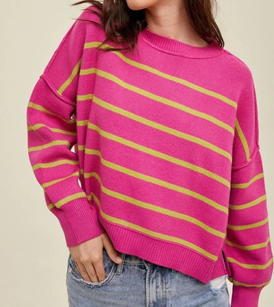 Wishlist Magenta & Lime Relaxed Sweater W/side Slits In Pink