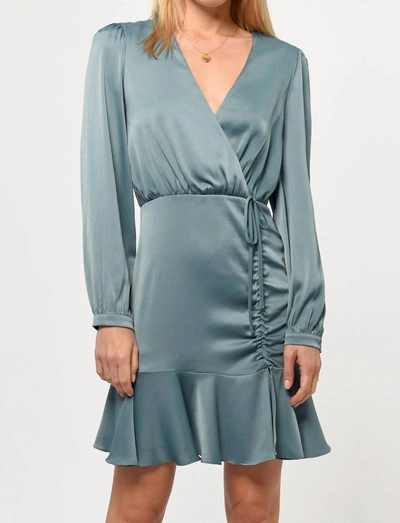 Greylin Joanne Ruched Satin Dress In Misty Blue
