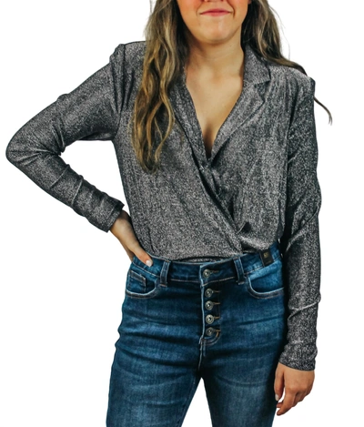 Blue Blush Deep V Bodysuit In Silver