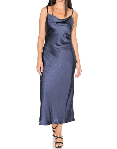 Greylin Linda Satin Cowl Neck Slip Maxi Dress In Navy In Blue