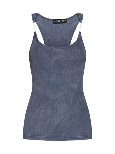Y/project Rib-knit Cotton Tank Top In Blue Washed
