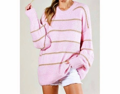 Vine & Love Metallic Stripes Sweater In Light Pink
