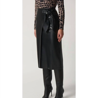 Joseph Ribkoff Faux Leather Tie Wrap Skirt In Black