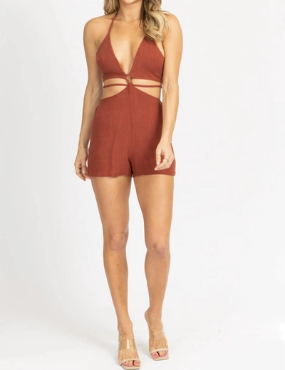 Endless Blu. Multi-way Cutout Tie Back Romper In Cinnamon In Brown