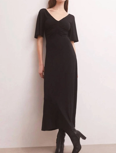 Z Supply Kara Flutter Sleeve Midi Dress In Black