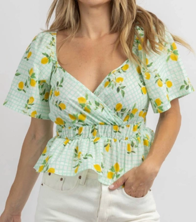 Dee Elly Squeeze Frill Crop Blouse In Lemon In Yellow