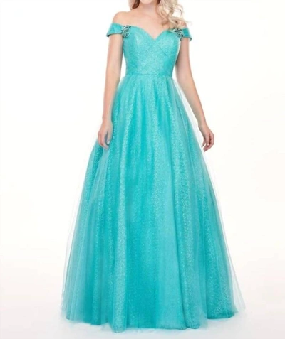 Rachel Allan Prom Long Gown In Aqua In Blue