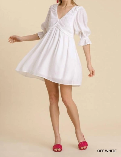 Umgee 3/4 Puff Sleeve Dress In Off White