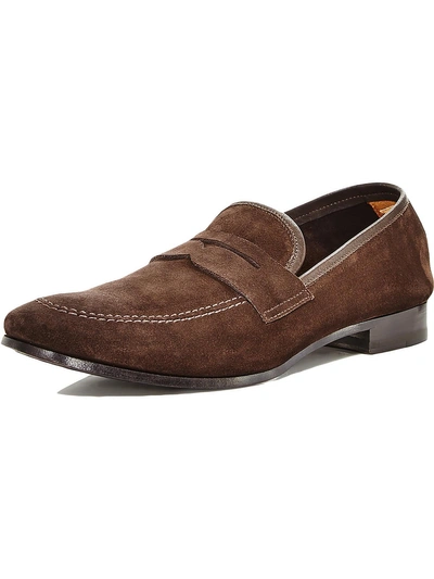Private Label Mens Suede Slip On Penny Loafers In Brown