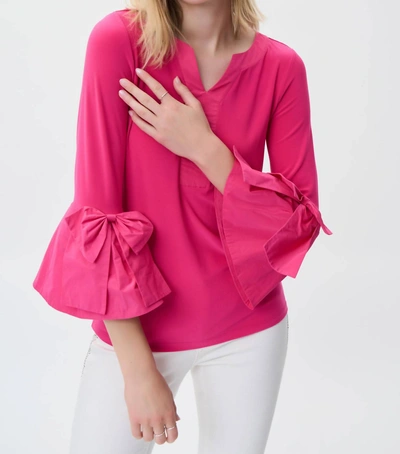 Joseph Ribkoff Bow Detail Sleeve Top In Dazzle Pink