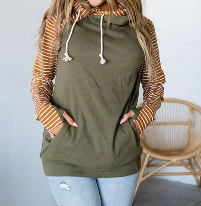 Ampersand Ave Doublehood Sweatshirt In Olive Green