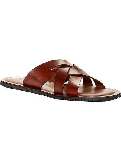 The Men's Store Mens Leather Slides Flat Sandals In Brown