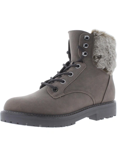 Bandolino Womens Faux Leather Faux Fur Trim Ankle Boots In Grey