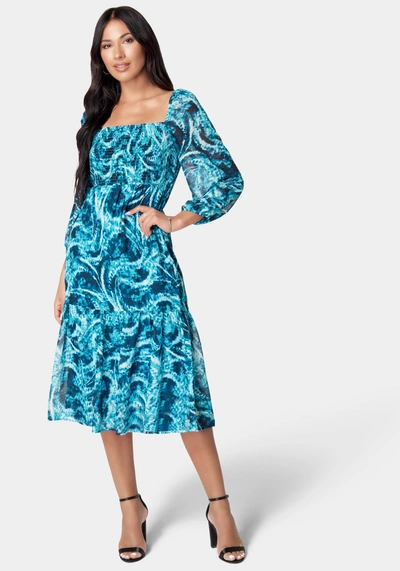 Bebe Printed Chiffon Midi Dress In Blue Paisley