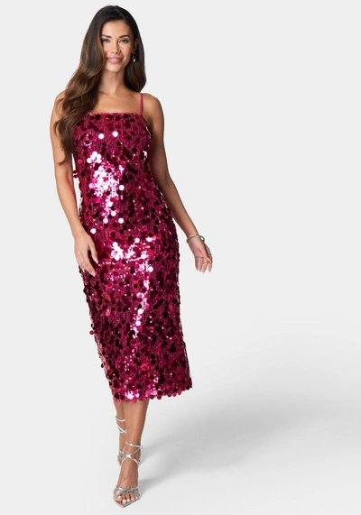 Bebe Sequin Midi Dress In Fuchsia Pink