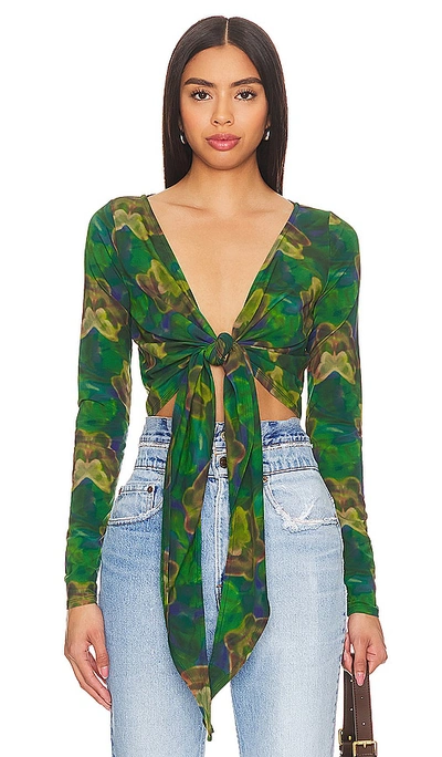 Re/done X Pam Anderson Wrap Tie Top In Green Butterfly