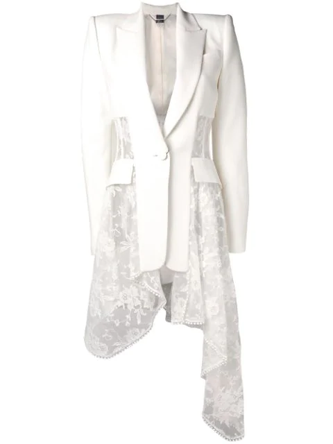 Alexander Mcqueen Asymmetric Wool-blend Crepe And Lace Blazer In White ...