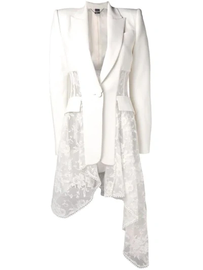 Alexander Mcqueen Asymmetric Wool-blend Crepe And Lace Blazer In White