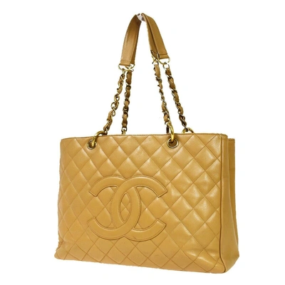 Pre-owned Chanel Gst (grand Shopping Tote) Beige Leather Tote Bag ()