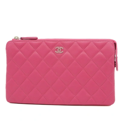 Pre-owned Chanel Matelassé Pink Leather Wallet  ()