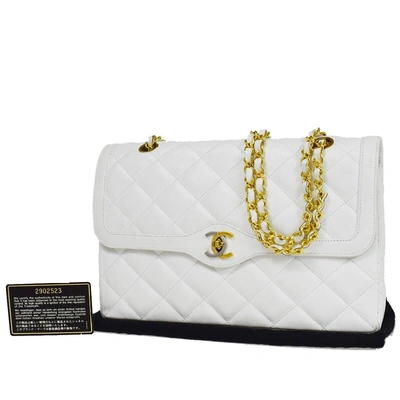 Pre-owned Chanel Matelassé White Leather Shoulder Bag ()