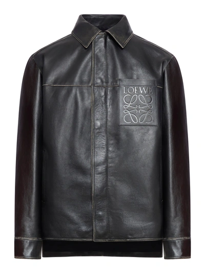 Loewe Zip-up Shirt Jacket In Calfskin Nappa In Black