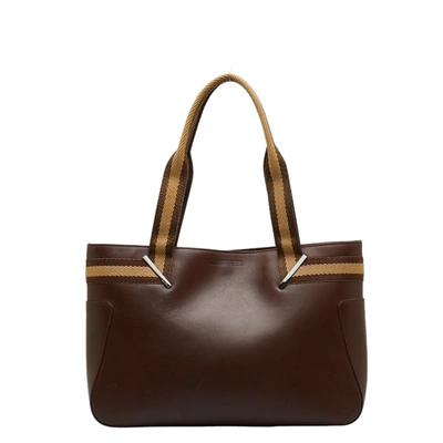 Gucci Cabas Brown Leather Tote Bag () In Burgundy