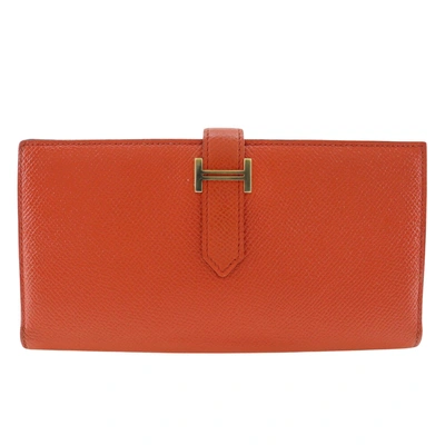 Hermes Hermès Béarn Orange Leather Wallet  ()