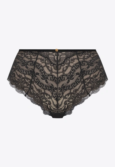 Versace Barocco Lace Briefs In Black