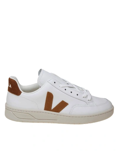 Veja Leather Sneakers In White/camel