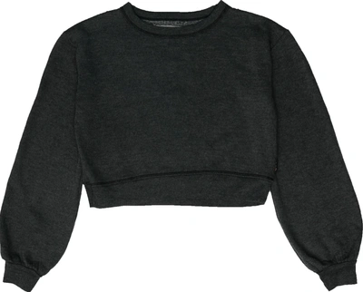 T2love Cropped Puff Sleeve Sweatshirt In Charcoal Black In Grey