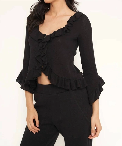 Trouble At The Mill Ruffle Cardigan Sweater In Black