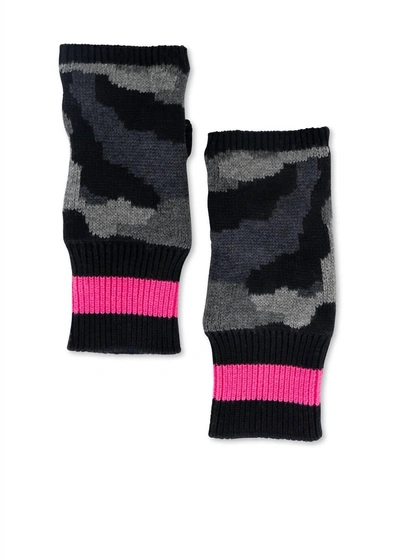Haute Shore Women's Prime Fingerless Gloves In Black/gray Camo/pink/black Stripes