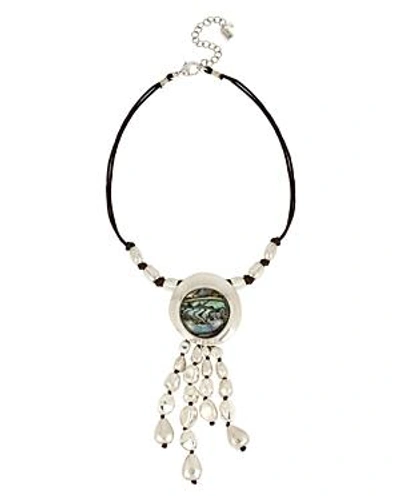 Robert Lee Morris Soho Silver-tone Disc, Stone & Bead Tassel Lariat Necklace, 16-1/2" + 3" Extender In Abalone