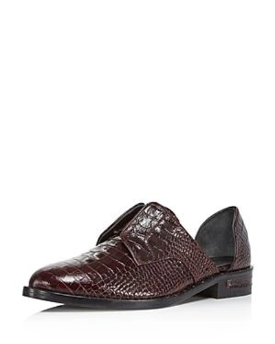 Freda Salvador Women's Wear Laceless D'orsay Croc-embossed Leather Oxfords In Bordeaux