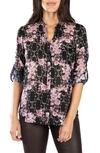 Kut From The Kloth Jasmine Chiffon Button-up Shirt In Segovia-black/ Pink