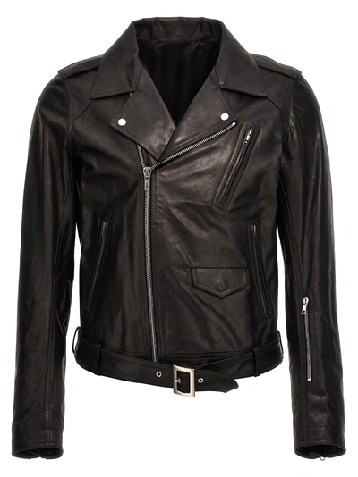 Rick Owens Leather Biker Jacket Casual Jackets, Parka Black