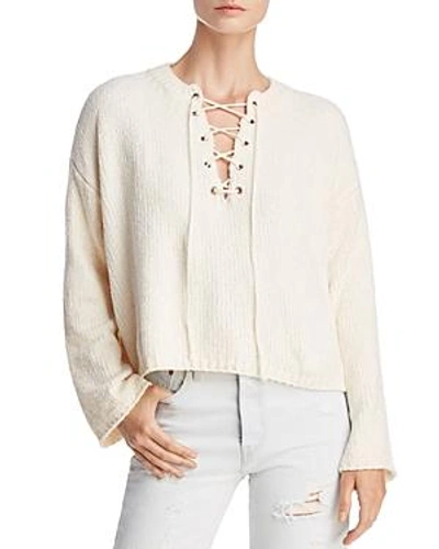 Sadie & Sage Cropped Lace-up Sweater In Ivory