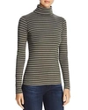 Three Dots Autumn Stripe Turtleneck Top In Harvest Green