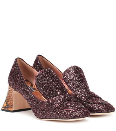 Rochas Pascal Glitter-embellished Block-heel Pumps In Brown