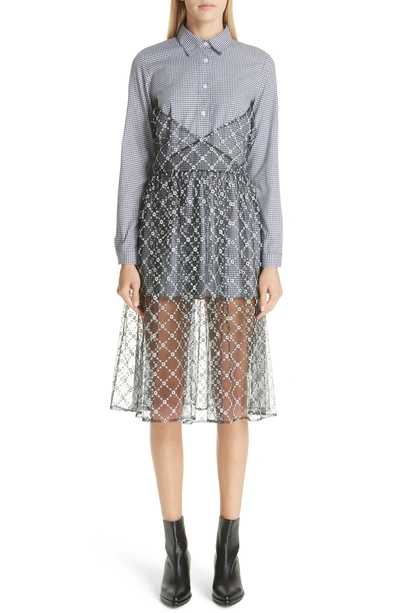Sandy Liang Muse Gingham Tulle Overlay Shirtdress In Sailor