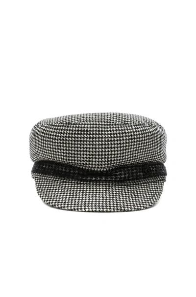 Maison Michel New Abby Wool Cashmere Dogtooth Hat In Multi. In Black & Cream