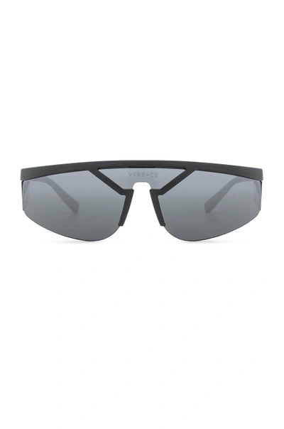 Versace Wrap Shield Sunglasses In Matte Black