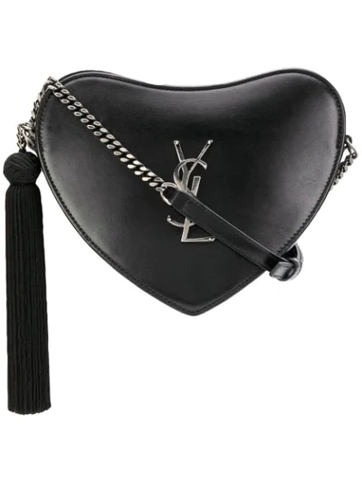Saint Laurent Love Heart Logo Leather Bag In Black