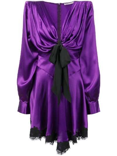 Alessandra Rich Lace Trim Satin Mini Dress In Purple.
