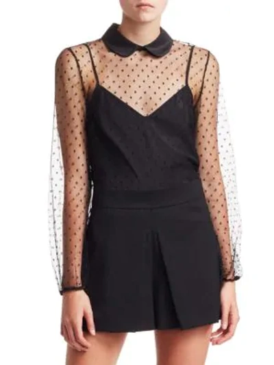 Red Valentino Long-sleeve Sheer Polka Dot Blouse In Black