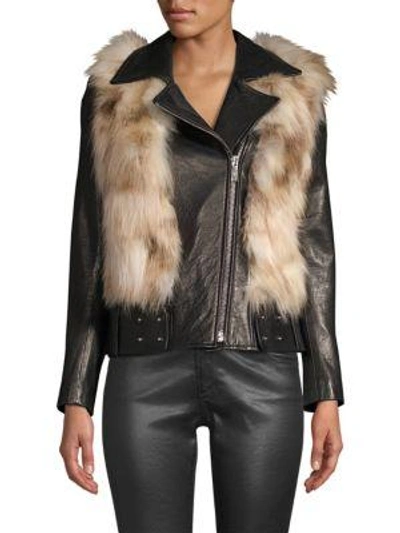 Nour Hammour Rochelle Fox Fur & Leather Moto Jacket In Black Natural
